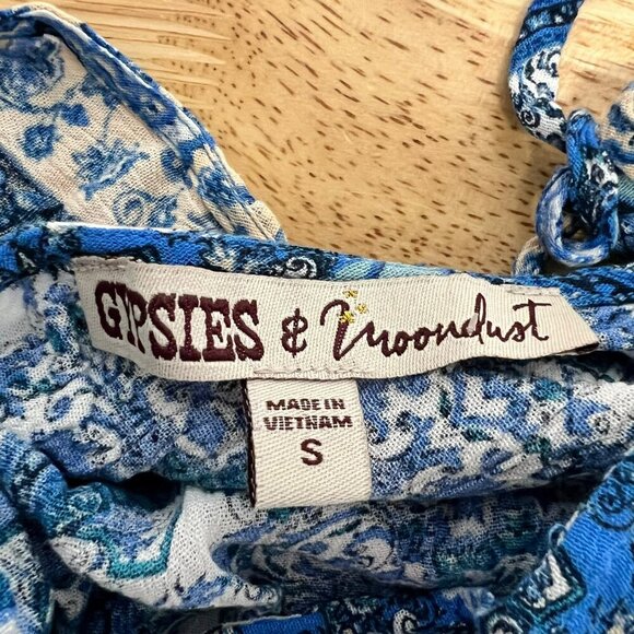 Gypsies & Moondust Paisley Maxi Dress V-Neck Short Sleeve Blue/Multi Size Small - Picture 8 of 9